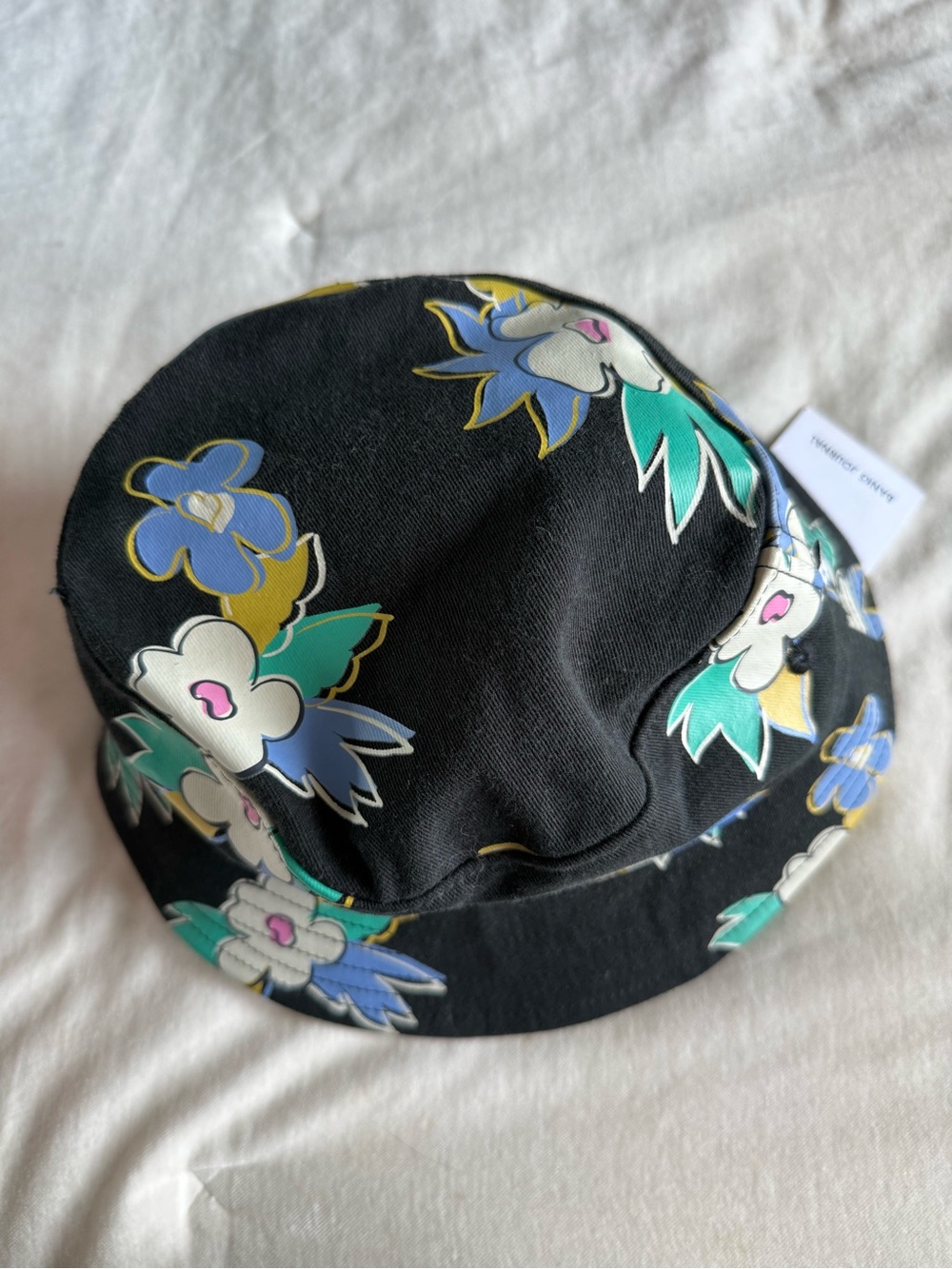 Banks Joirnal Black Floral Bucket Hat with Blue & Green Floral Accents